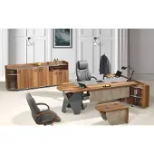 AEA Komplette Büro Schreibtisch Bürotisch Set 4tlg Holz Braun Kommode Groß