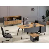 AEA Eckbürotisch Modern Arbeitszimmermöbel Braun Büro 3tlg Holz Set Gruppe