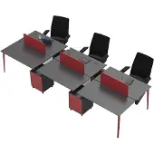 AEA Workstation Schreibtisch 6-Sitzer Tischpult Holz Grau-Rot Büromöbel