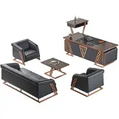 AEA Arbeitszimmer-Set Büroeinrichtung Schreibtisch Beistelltisch Ledersofas