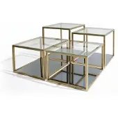 AEA Couchtisch mit Glasplatte Spiegelboden und Metallrahmen 100x100