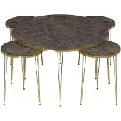 AEA Eleganter Holz-Couchtisch mit 4 Beistelltischen in Braun