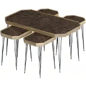 AEA Eleganter Brauner Holz Couchtisch mit Beistelltischen im Stil