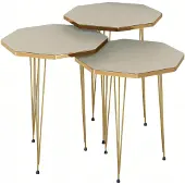 AEA Edles Beiges Couchtisch-Set aus Holz und Edelstahl, modern
