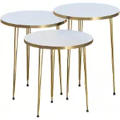 AEA Elegantes weißes Couchtisch-Set aus Holz und Edelstahl