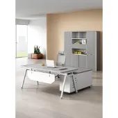 AEA Grau Schreibtisch mit Schubladen, Versteckter Stauraum, 160x80x75 cm