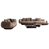 AEA Elegante Braune Stoffgarnitur Polstersofa Stilvoller Couchtisch