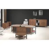 AEA Bürotisch Gruppe Büro Schreibtisch Set 4tlg Holz Braun Kommode Groß