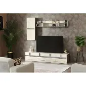 AEA Wohnzimmer Set 3tlg Wohnwand TV Ständer Holzmöbel Wandschrank Komplett Wandregal