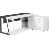 AEA Designer Schreibtisch Bürotisch mit Shcrank Stauraum Holztisch Weiß Grau