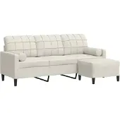 vidaXL 3-Sitzer-Sofa mit Hocker Creme 180 cm Samt