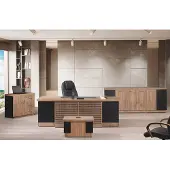 AEA Arbeitszimmermöbel Büro Schreibtisch Bürotisch Set 4tlg Holz Braun