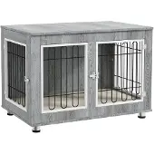 PawHut Hundekäfig Möbel 2 Türen Große Hunde bis 25 kg 90 x 58 x 65 cm Grau