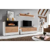 AEA Designer Weiß Wohnwand Luxus Kommode mit Kamin Einrichtung Wohnzimmermöbel