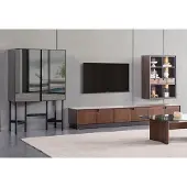AEA Wohnzimmer Luxus Möbel Wohnwand TV-Ständer Wandregal Holz Braun Modern