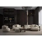 AEA Elegante Couchgarnitur aus Bouclé-Stoff mit Sessel, Pouf und Couchtisch