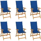 vidaXL Klappstühle, 6er-Set, mit königsblauen Kissen, aus massivem Teakholz