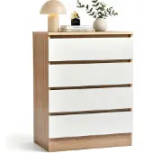 FCH Kommode mit 4 Schubladen Sideboard Weiß und Eiche Anrichte holz