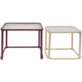 Sweeek - Satztische aus Metall und geriffeltem Glas - Bordeauxrot und ecru