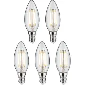 Paulmann LED-Leuchtmittel "5er Pack Kerze 470lm 2700K klar 230V", Energieeffizienz: F, transparent, L:9,8cm Ø:3,5cm, Leuchtmittel, LED-Leuchtmittel