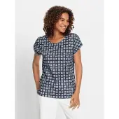 Casual Looks Print-Shirt "Print-Shirt", Damen, Gr. 38, blau (marine, ecru, bedruckt), 100% Baumwolle, gemustert, mehrfarbig, Rundhals, Shirts Print-Shirt