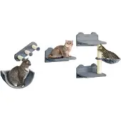 PawHut Katzen Kletterwand Set mit Kaztentreppe Kratzbaum 4-teilig Grau