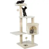 Dripio Kratzbaum mit Plüschbällen & Sisalseil, 112 cm, beige/weiß