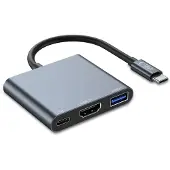 Tech-Protect 3-in-1-Hub: USB-C-auf-USB-A-Splitter, USB-C PD, 100 W, HDMI 4K, 30 Hz - Grau