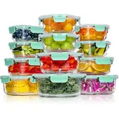 YASHE Glasbehälter 12-teilig, luftdicht, stapelbar, BPA-frei, grün, für