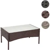 Mendler Poly-Rattan Gartentisch Halden, Beistelltisch Tisch mit Glasplatte braun-meliert