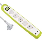 Electraline 62161, Steckdosenleiste 5-Fach mit Schalter + 2 USB 2.1A, Kabel 2m /