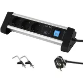 Electraline 62553 Steckdosenleiste 3-Fach Alu für den Schreibtisch + 2 USB 2.4A,