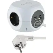 Electraline 62079 Mini Cube Steckdosenleiste mit schnellem drahtlosem Ladegerät,