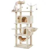 Yaheetech 170cm Kratzbaum Katzenbaum mit 3 Katzenangeln mit Ball beige