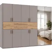 Luma-home Drehtürenschrank Kleiderschrank 270 cm Sandgrau Schubkästen Spiegel Eiche Artisan / 22647