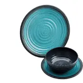 Flamefield Geschirrset "Granite" 12-teilig aquamarinblau