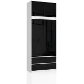 Akord 2-Türiger Aufsatzschrank Mit 2 Schubladen Weiß/Schwarz Hochglanz 90X51X234 Cm