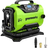 Greenworks G24IN Akku-Luftkompressor, 11 Bar, Nieder- oder Hochdruck, Automatische Abschaltung mit 3 Adaptern und 0,5 m Schlauch, Ohne 24 V Akku und Ladegerät, 3 Jahre Garantie