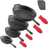 Vevor Gusseisenpfanne Bratpfannen-Set (150 / 205 / 260 / 305 mm), Hochleistungs-Bratpfannen mit hitzebeständigem Griff, Kochpfanne, Küchenkochgeschirr, geeignet für Backofen Gas Elektro Schwarz