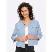 HEINE Shirtjacke "Shirtjacke", Damen, Gr. 50, blau (eisblau), 55% Viskose, 40% Polyester, 5% Elasthan, unifarben, Rundhals, Shirts Shirtjacke