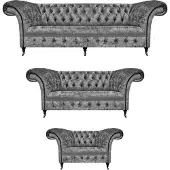 AEA Grau Sofagarnitur 3tlg Design Polstermöbel Wohnzimmer Chesterfield