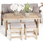AEA Stilvolle Set Gartenmöbel Sofa 3 Sitzer Sitzgruppen 2x Hocker Holz Esstisch