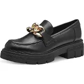 Marco Tozzi Damen Loafer mit Absatz mit Plateausohle Vegan, Schwarz (Black Gold)
