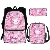 Sonstiges Schultaschen-Set 3-teilig mit Lunchbox und Federmäppchen, Rosa Axolotl
