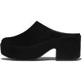 FitFlop Platfforms Damen-Pantoletten mit Absatz aus Veloursleder, Schwarz, 38.5