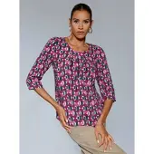 Création L Druckbluse , Damen, Gr. 50, pink (erika, malve, bedruckt), 100% Viskose, gemustert, Rundhals, Blusen Druckbluse