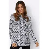 Inspirationen Stehkragenshirt "Shirt", Damen, Gr. 50, schwarz-weiß (schwarz, weiß, bedruckt), 50% Baumwolle, 50% Modal, gemustert, mehrfarbig, Shirts Stehkragenshirt
