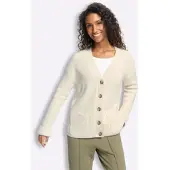 HEINE Strickjacke , Damen, Gr. 46, beige (ecru), 100% Baumwolle, unifarben, Strickjacken Strickjacke