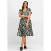 Sheego Sommerkleid "Sommerkleid", Damen, Gr. 44, Normalgrößen, schwarz (schwarz bedruckt), 100% Viskose, bedruckt, gemustert, wadenlang, V-Ausschnitt, Kleider Sommerkleid