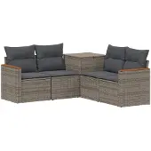 Syfax Sofa Set 5 stk. Grau und Dunkelgrau Polyrattan und Stahl